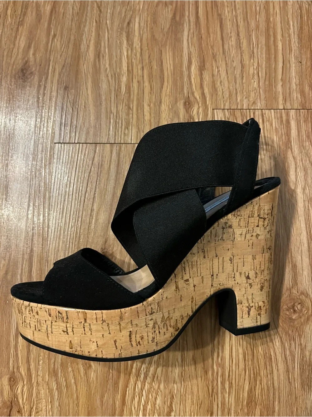 Diane Von Furstenberg Black Crisscross Elastic Wedge Sandals